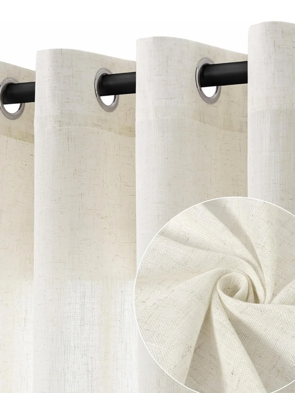 Natural Cream Linen Curtains 48 Inch Length 2 Panels